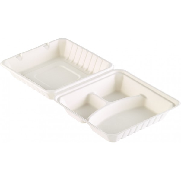 Scatola Meal Bagassa bianca 3 scomparti 350/120/120 ml Scatola Meal Bagassa bianca 3 scomparti 350/120/120 ml